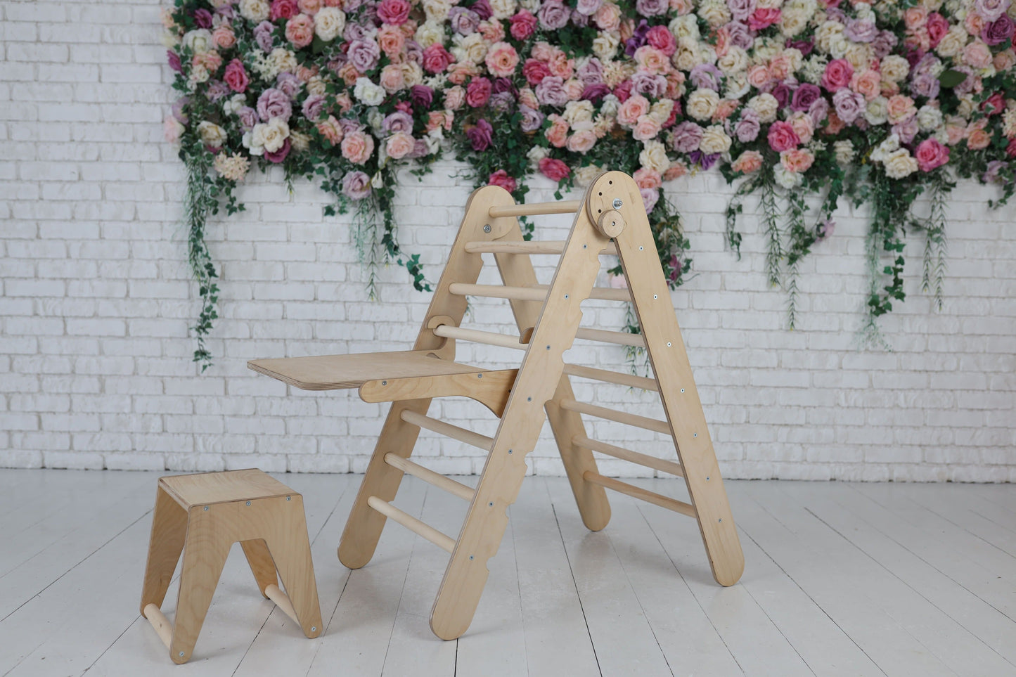 Triangle Ladder with Art Addition – Montessori Climber for Toddlers  – Beige