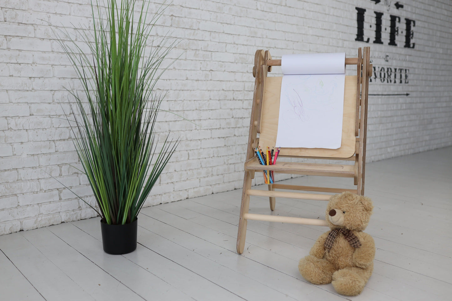 Triangle Ladder with Art Addition – Montessori Climber for Toddlers  – Beige