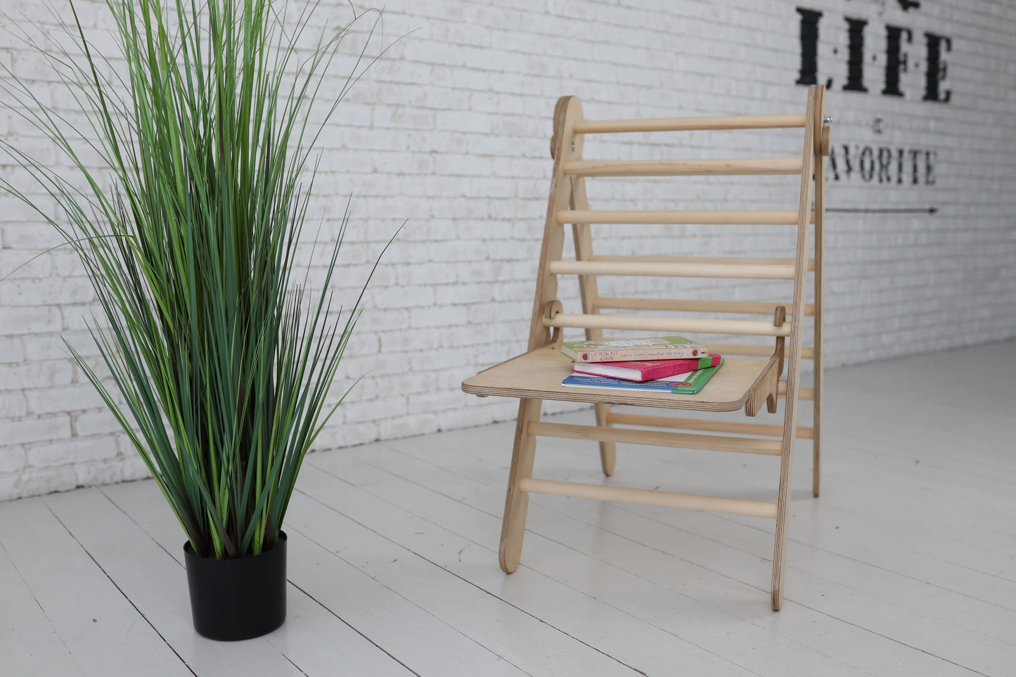 Triangle Ladder with Art Addition – Montessori Climber for Toddlers  – Beige